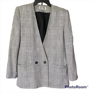 Vintage Atrium Collection Jacket Size 11/12 Black White Plaid Lined Shoulder Pad
